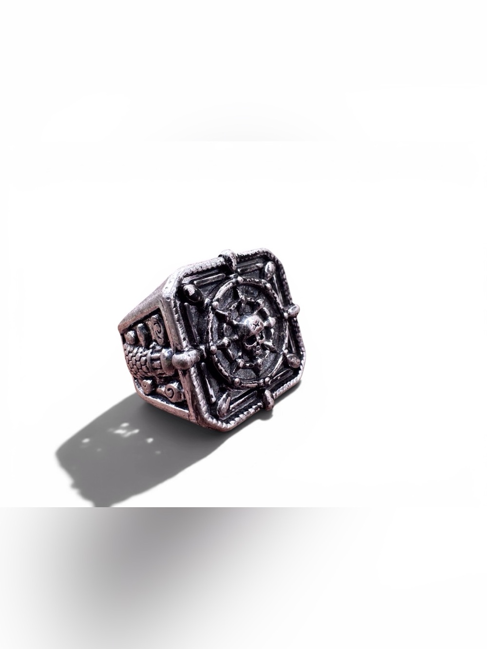 Men's Silver Skull & Ship Wheel Signet Ring